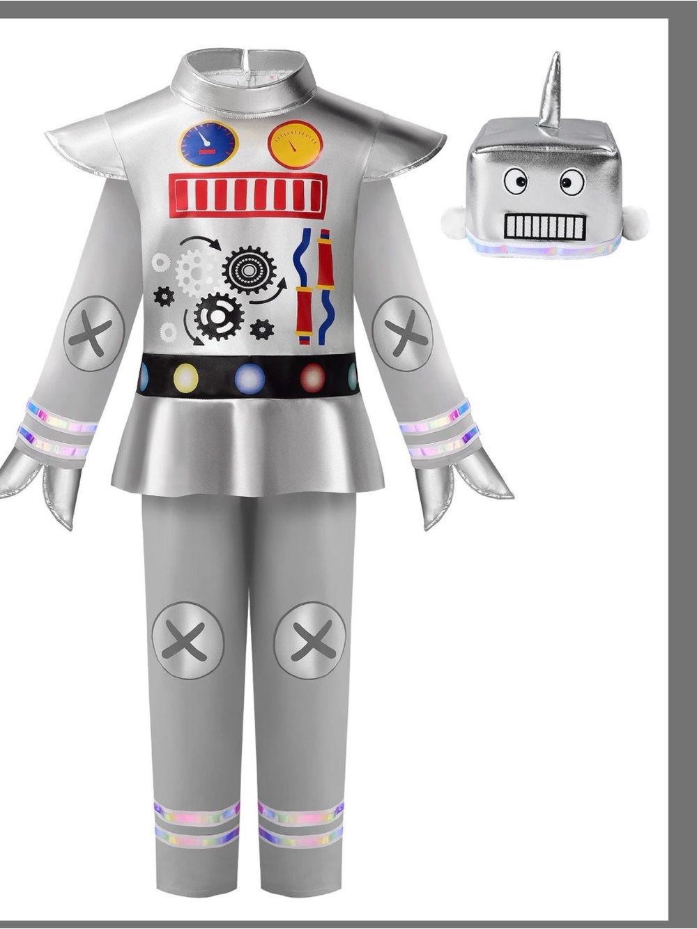 Silver Robot Costume w/Printed Gear Details- see pics blue print slightly faded